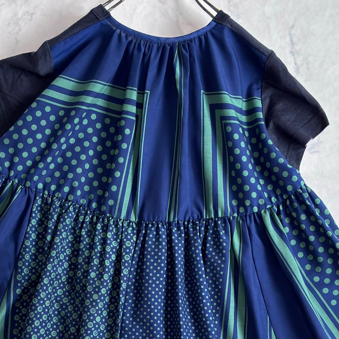 サカイ リネン 切替 半袖カットソー ネイビー サイズ3 ub9