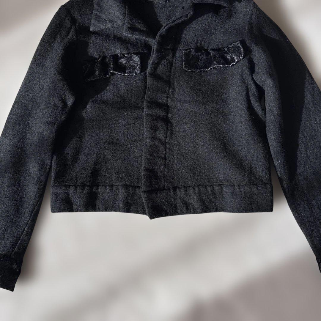 ビンテージ【ウール縮絨】トリココムデギャルソン　ジャケットS 黒　きりかえ　比翼