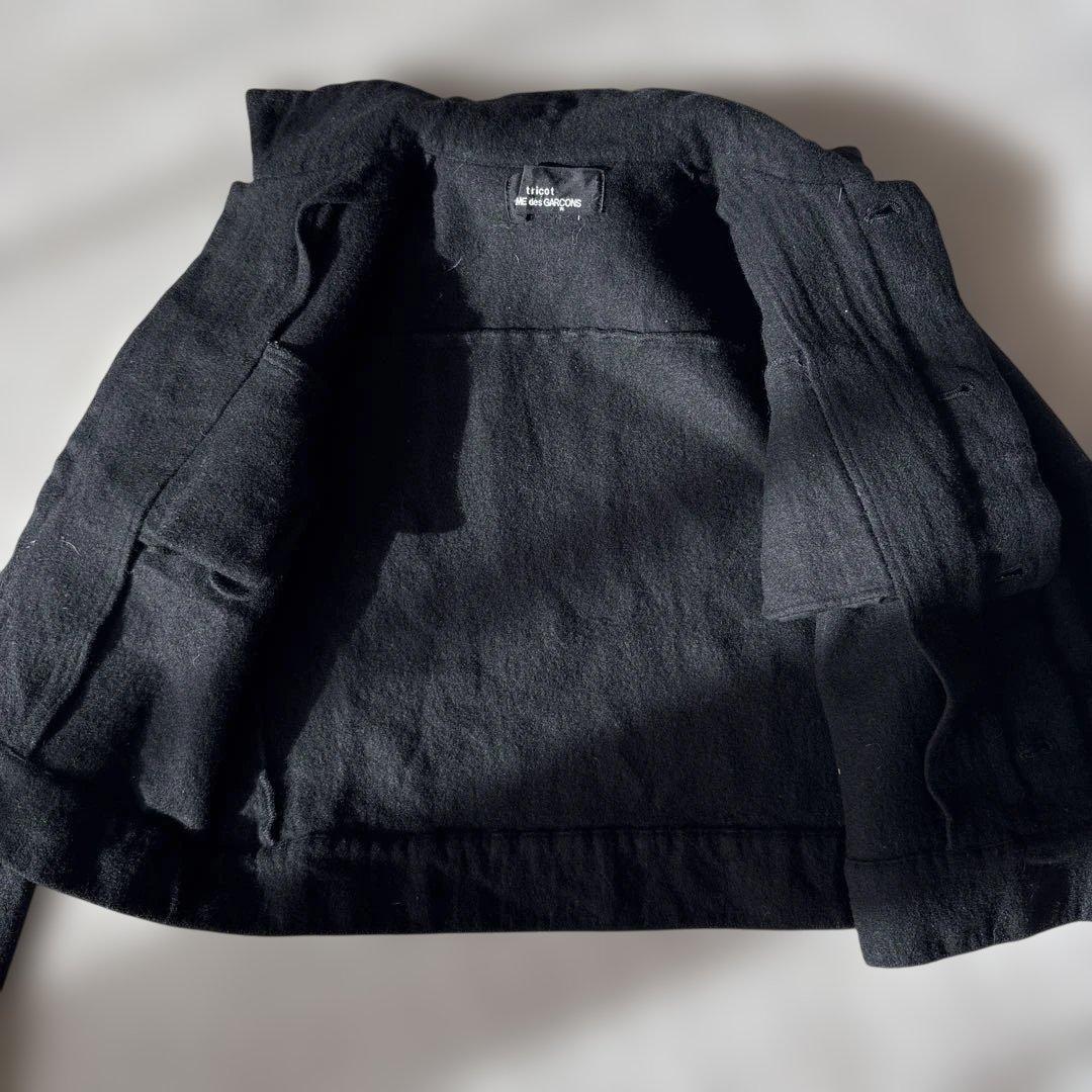 ビンテージ【ウール縮絨】トリココムデギャルソン　ジャケットS 黒　きりかえ　比翼