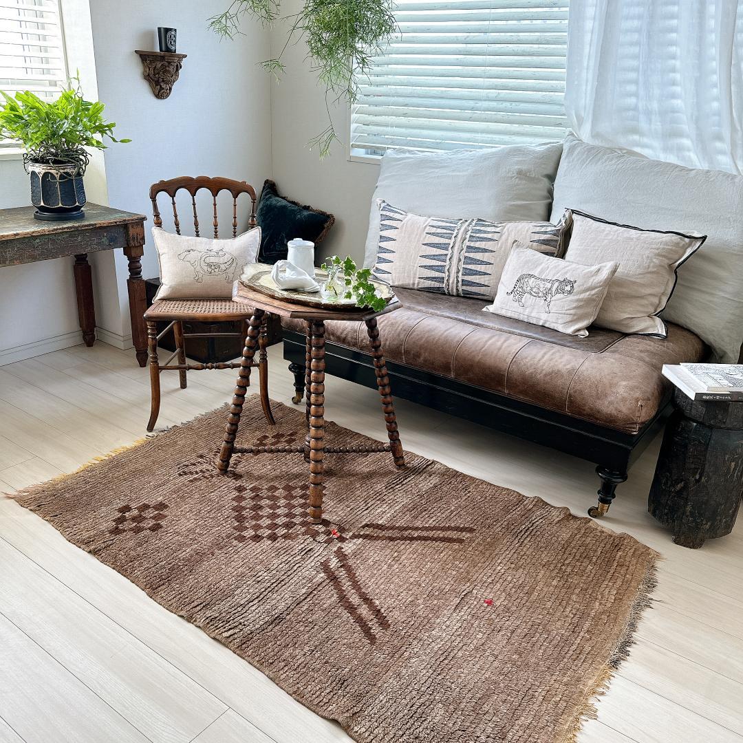 モロッコ製ヴィンテージラグ132 レア ブラウン グレージュ ベージュ ブジャド