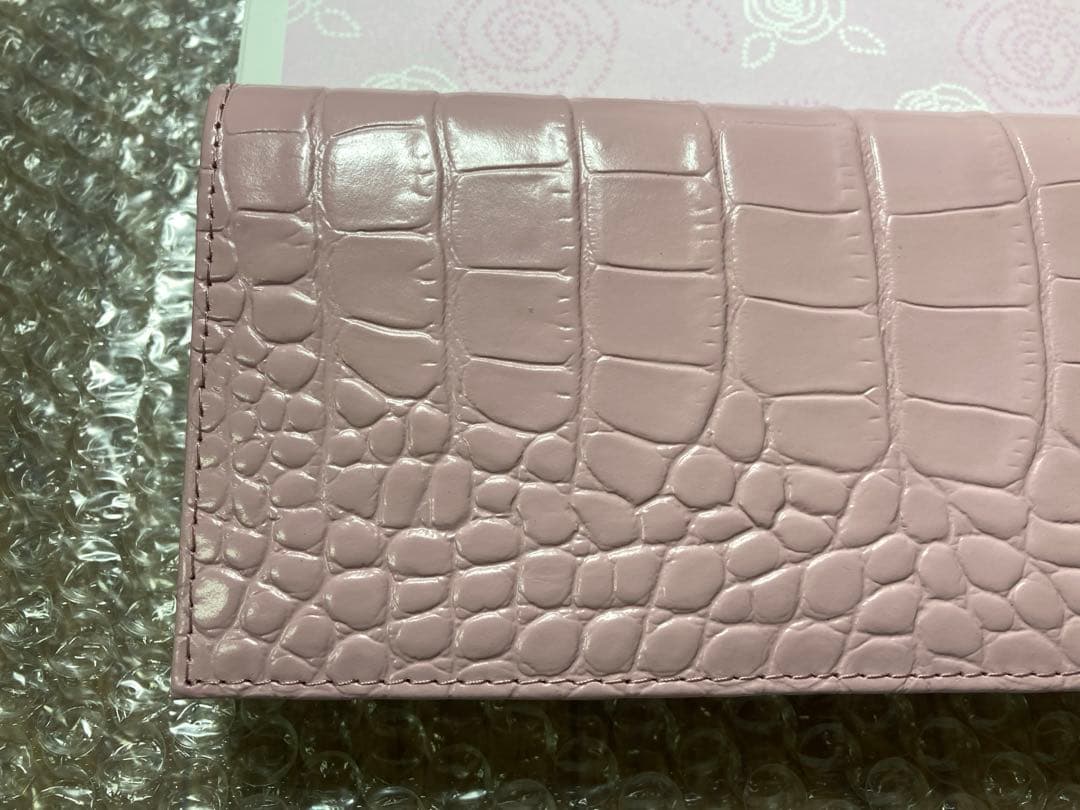 y*t様 皇居 長財布 クロコ風型押し 牛革 ピンク 菊の御紋