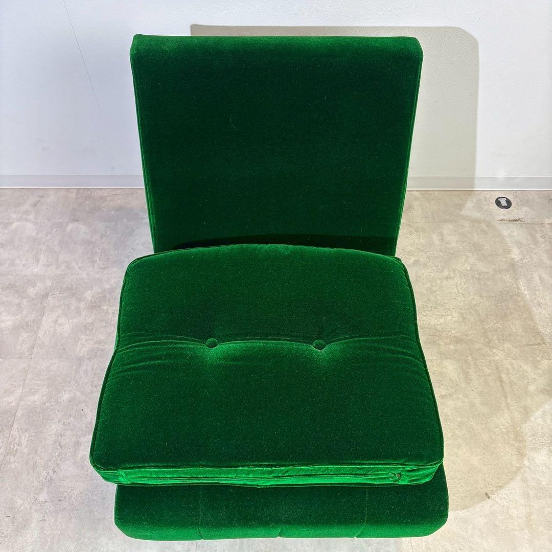 昭和レトロ グリーン ベロア　モケット 1人掛け ソファ