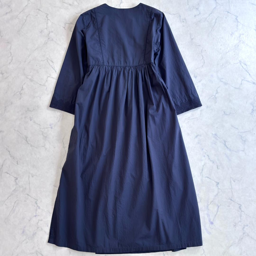 ヌキテパ エンブロイダリー カットワーク カシュクール ワンピース 紺 ub4
