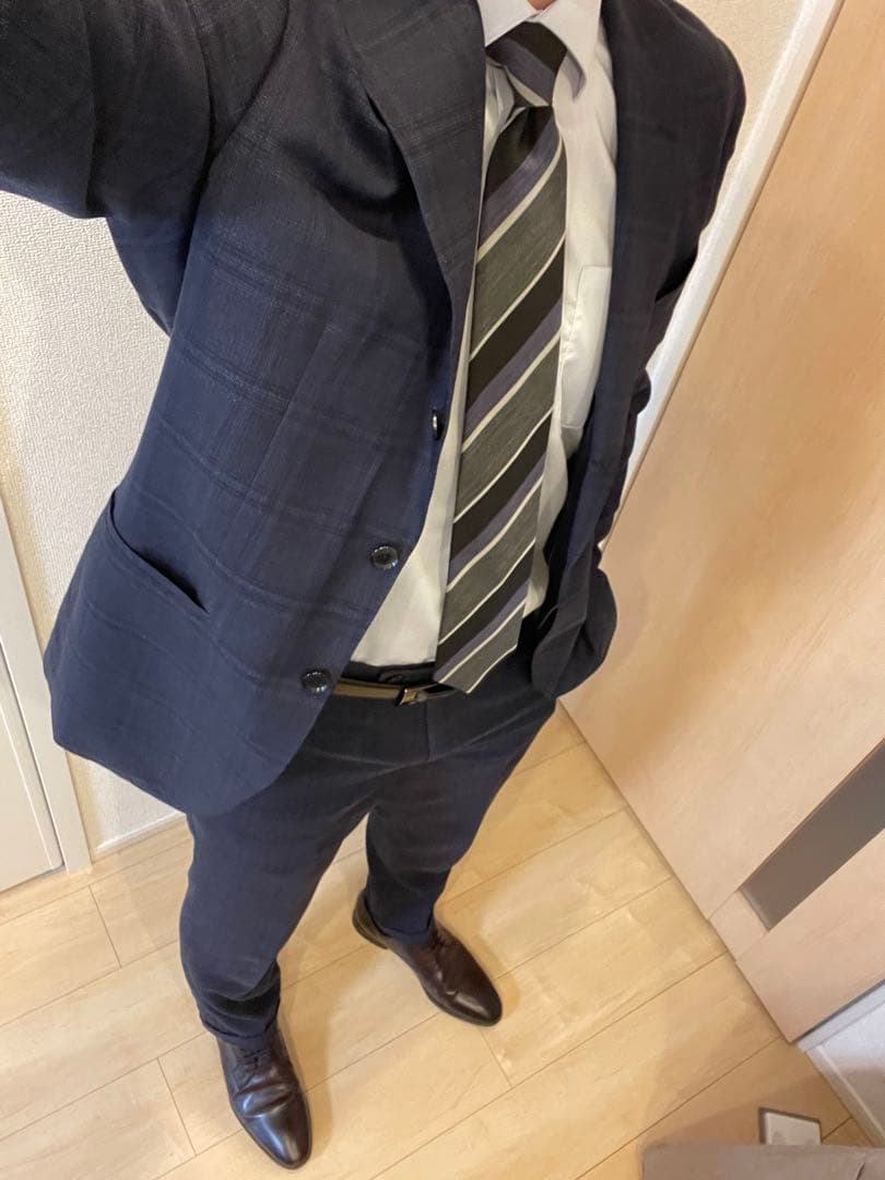 【新品】ORIHICA スーツ 上下セット メンズ ネイビー チェック柄　超お得