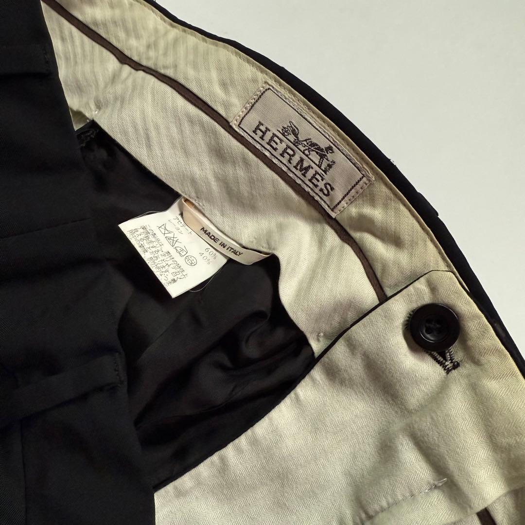 HERMES エルメス ITALY製 ブラックウールスラックス 40