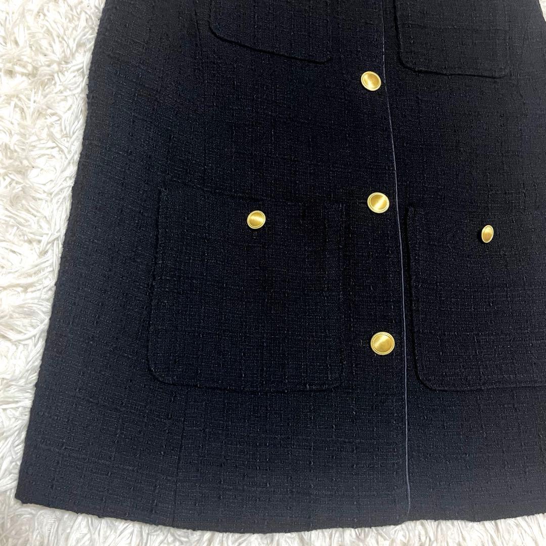 グリーンレーベルリラクシング ツイードフリンジポケットベスト 金ボタン ネイビー