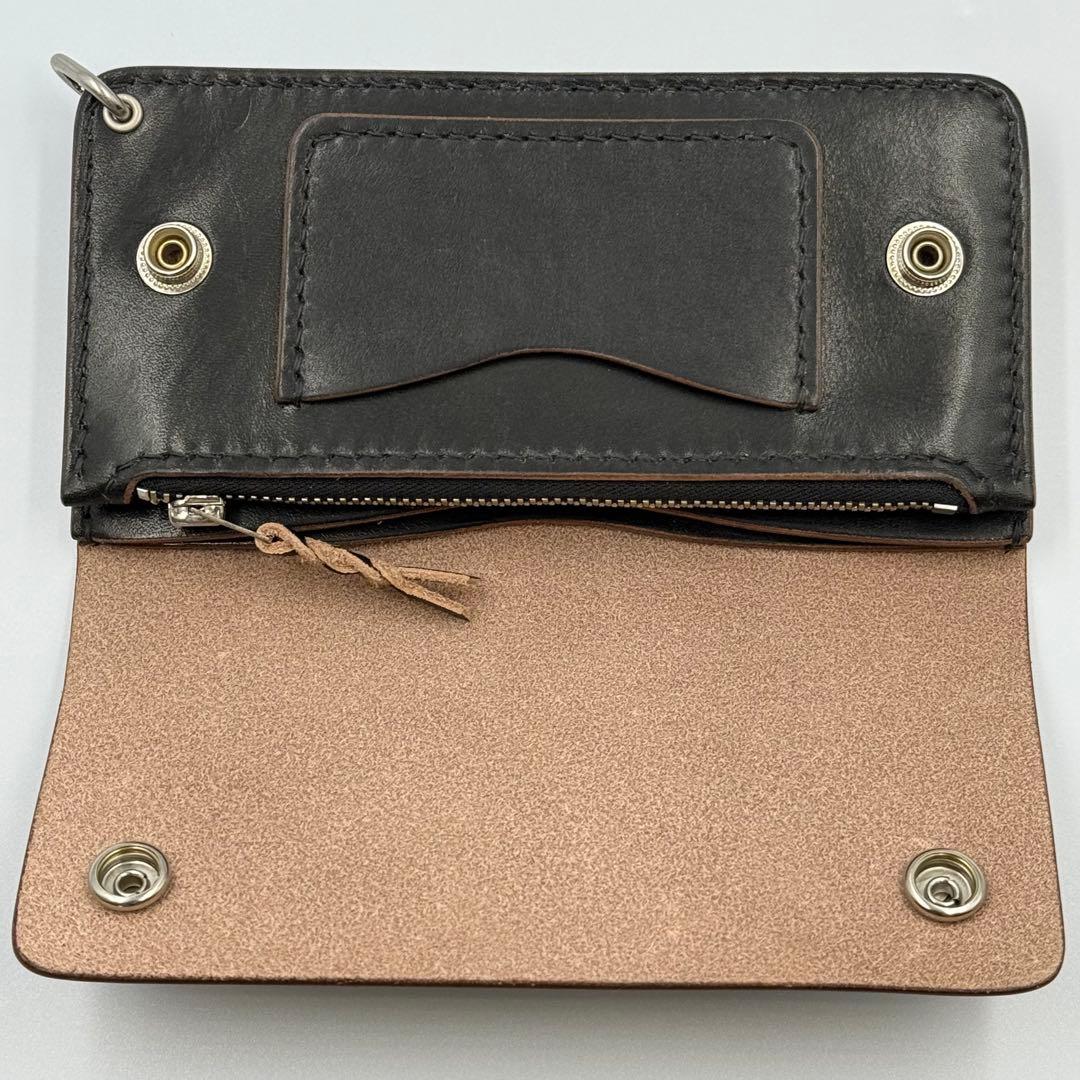 トラッカーウォレット(ブラック)タロンジッパー　サドルレザー　真鍮ニッケル