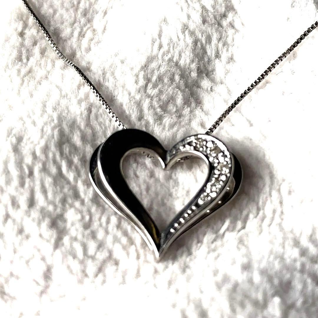 K18WG ダイヤ オープンハートネックレス 0.06ctペンダント