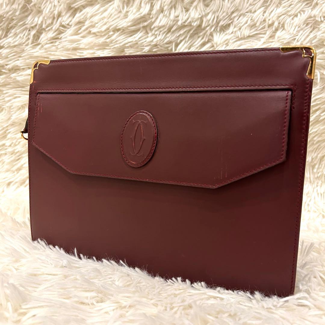 カルティエ Cartier マストライン レザー クラッチバッグ ボルドー