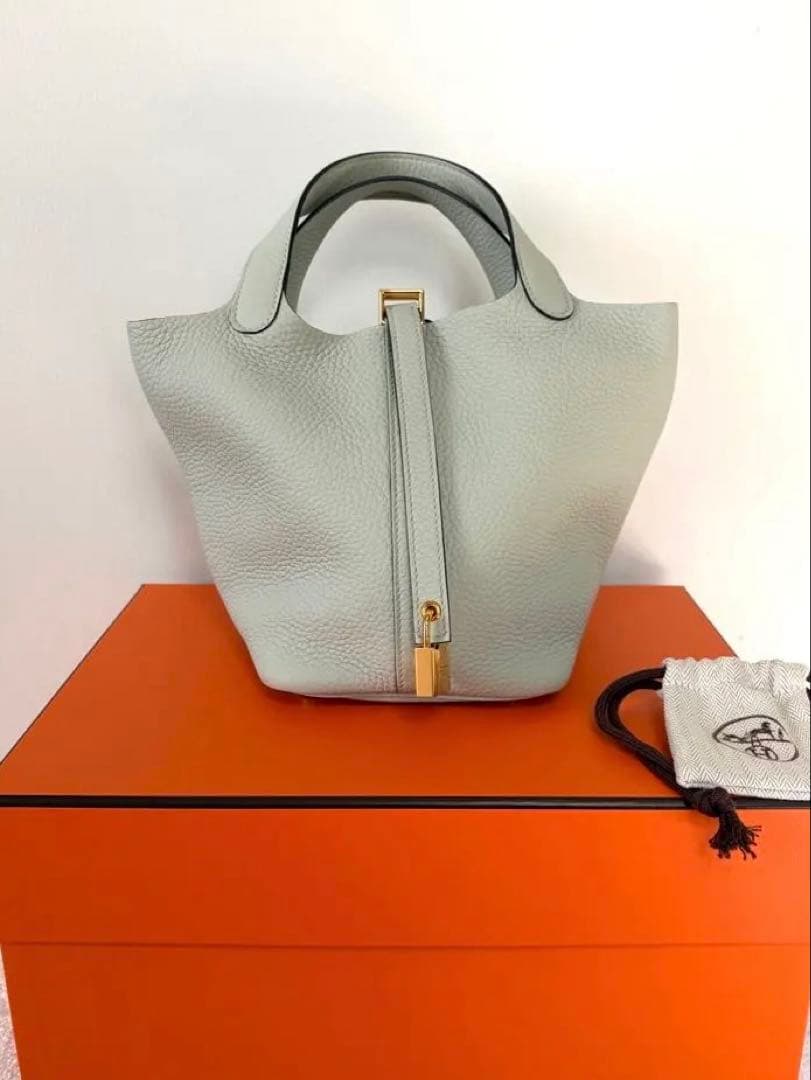 【美品】HERMESピコタンロック PM グリ・ネヴェ ゴールド金具