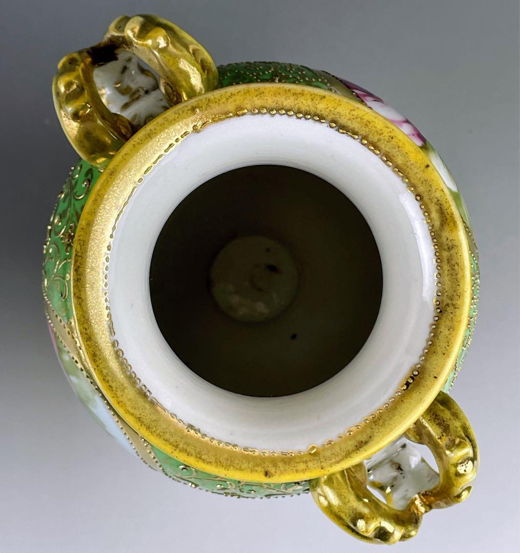 【希少】オールドノリタケ 薔薇紋 ジュエル 金点盛り ビーディング 花瓶