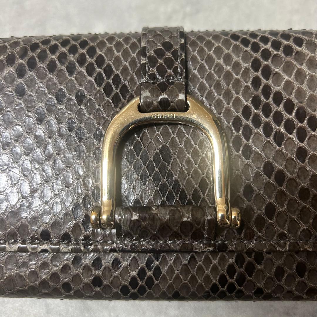 GUCCI【付属品完備】長財布 パイソン ホースビット フラップ ゴールド金具