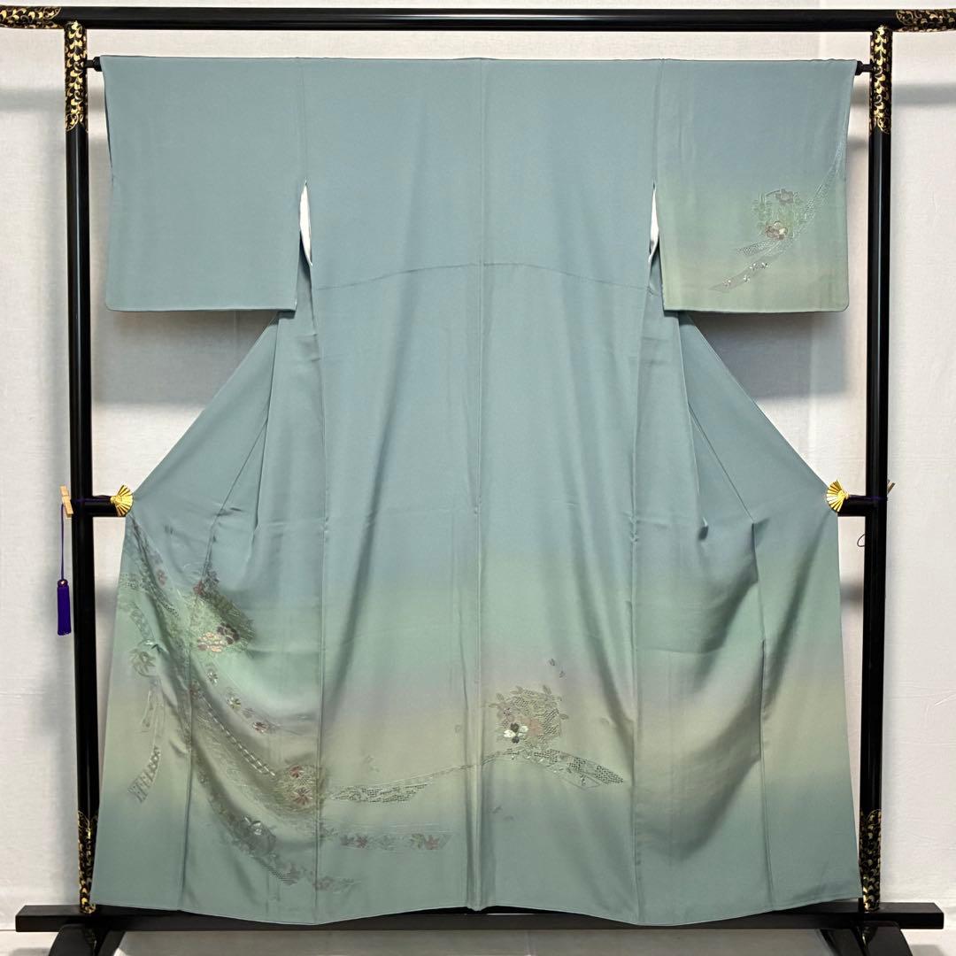 D121 訪問着 汕頭・蘇州・相良刺繍 総刺繍 正絹 着物 袷 極美品