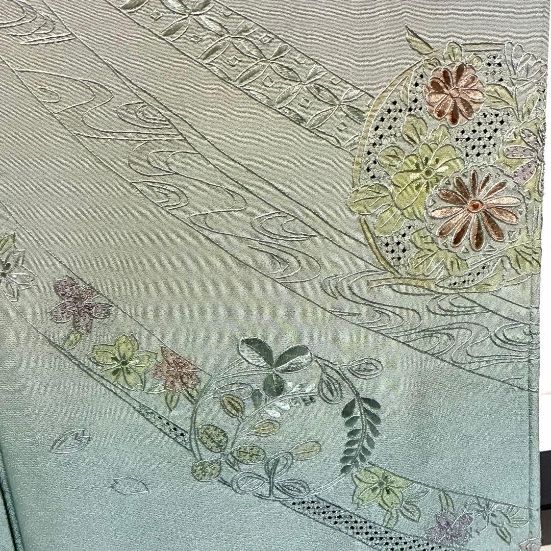 D121 訪問着 汕頭・蘇州・相良刺繍 総刺繍 正絹 着物 袷 極美品