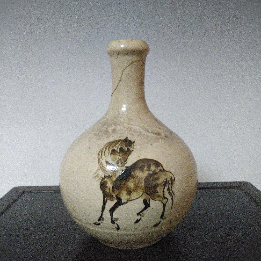 NO610 相馬焼　古相馬　徳利　馬絵　文字入り　補修アリ
