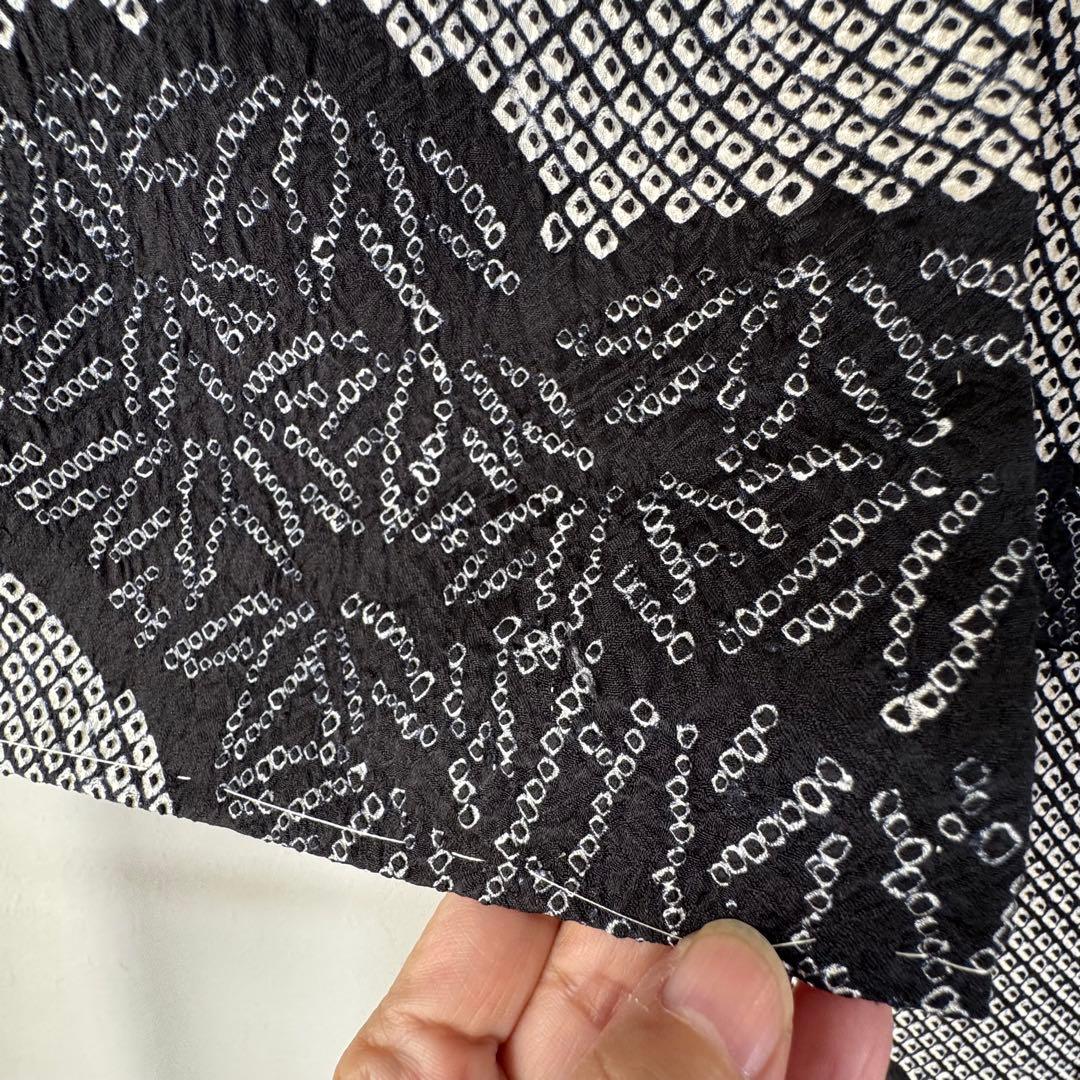 超美品　正絹　袷　現代　広襟　訪問着　着物　 黒　総絞り　絞り　162裄67