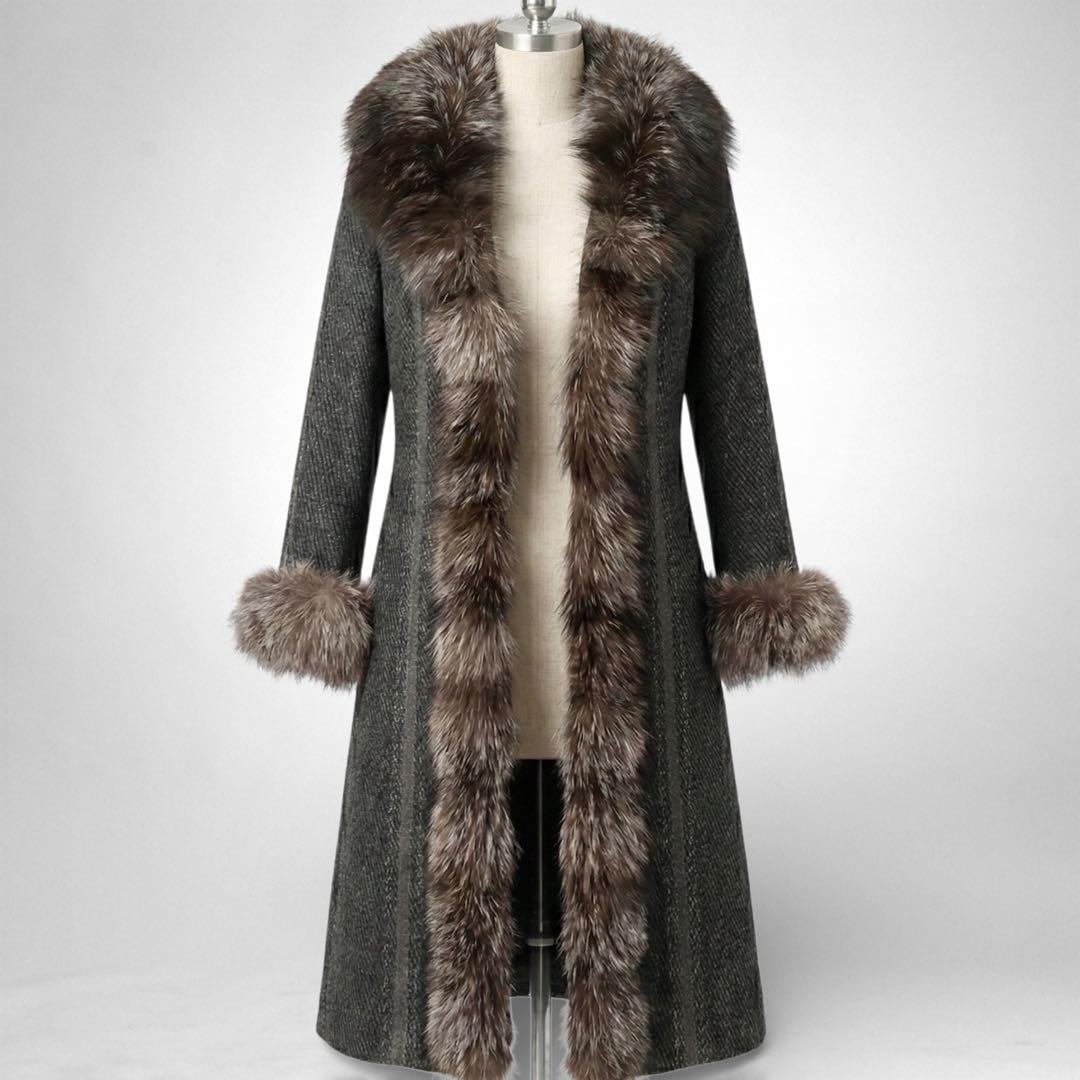【マッサバルド】カシミヤ シルバーフォックスファー付き ロング丈コート