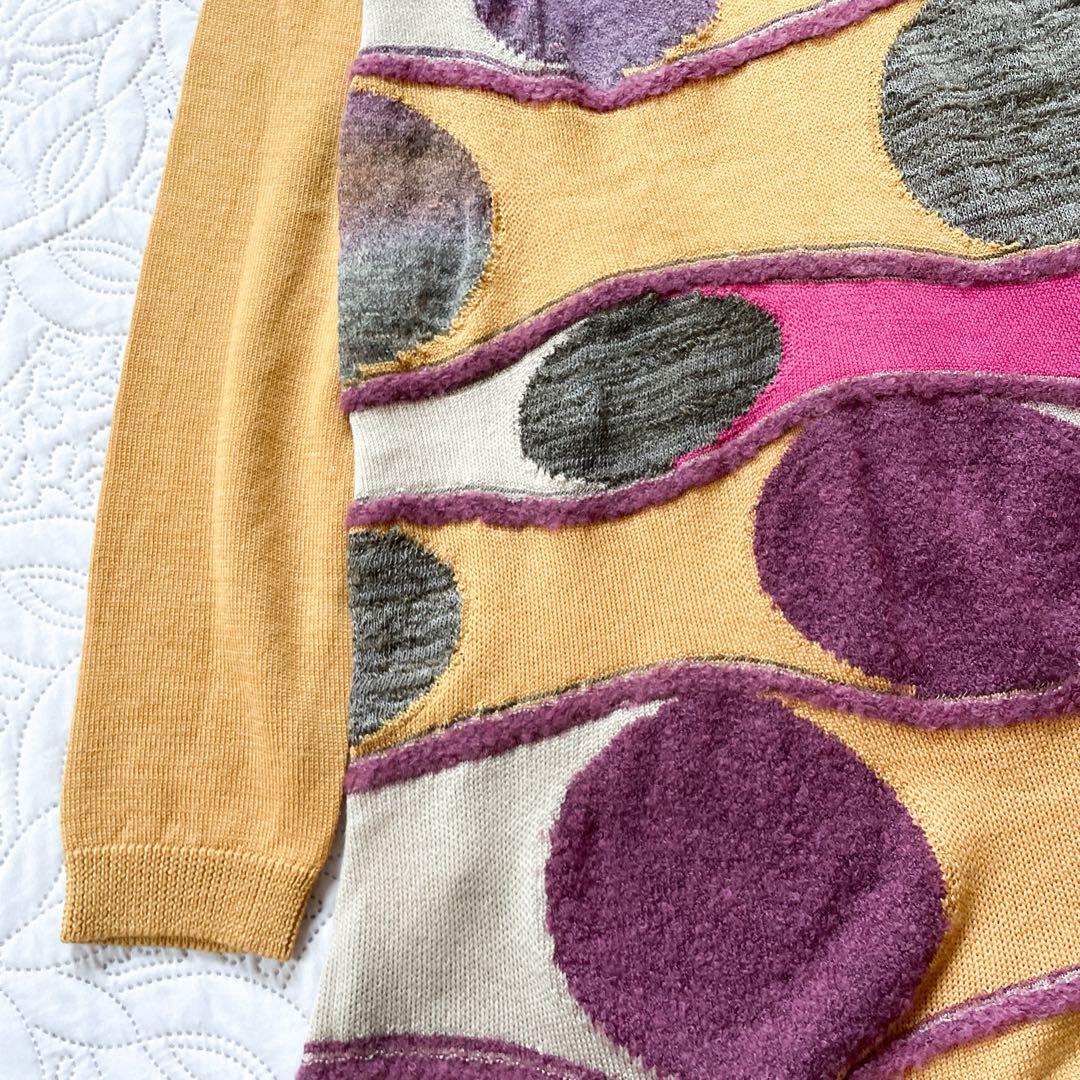 新品未使用　エムアンドキョウコ　ニット　チュニック　セーター　総柄　黄色　S1