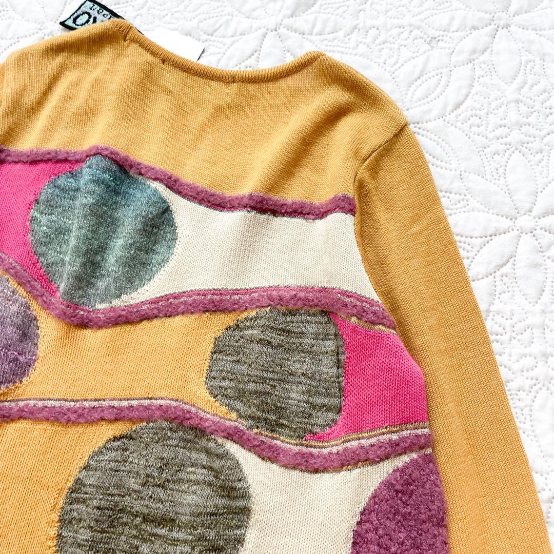 新品未使用　エムアンドキョウコ　ニット　チュニック　セーター　総柄　黄色　S1