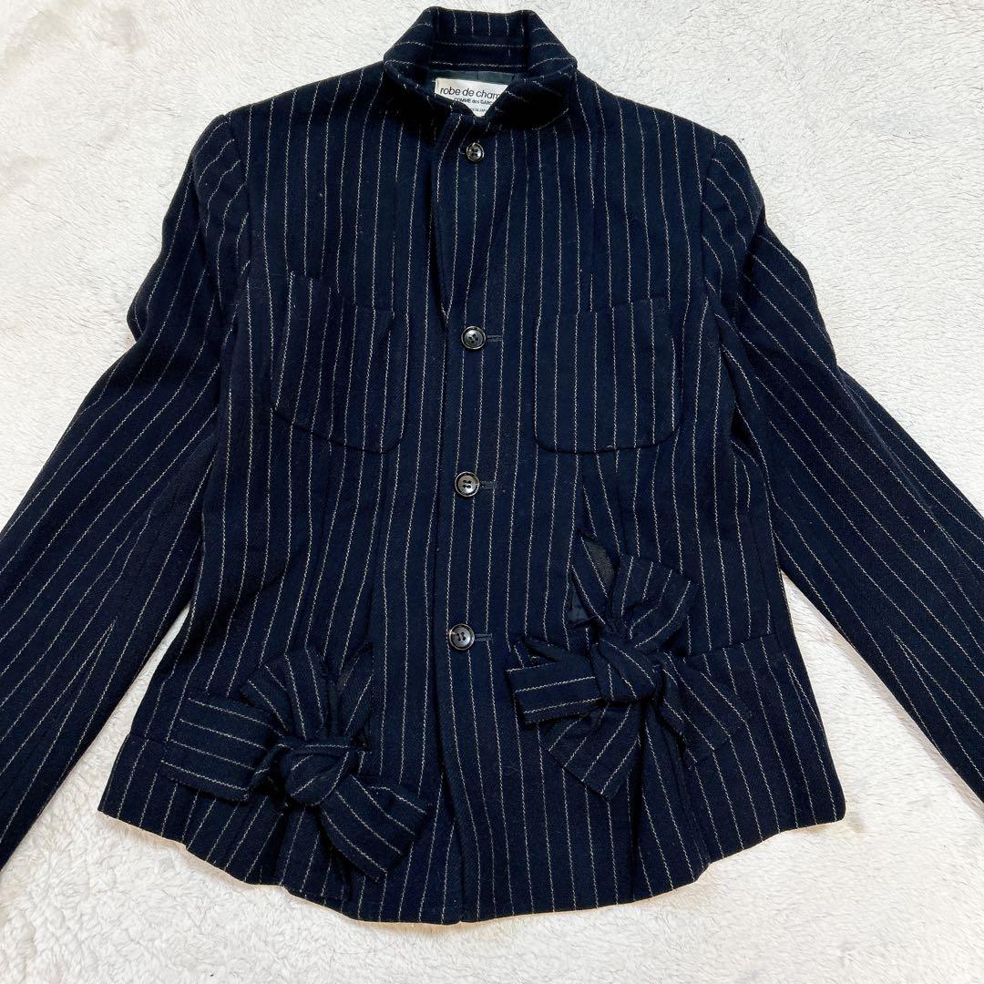 コムデギャルソン　ウール　ジャケット　リボン　ストライプ　変形