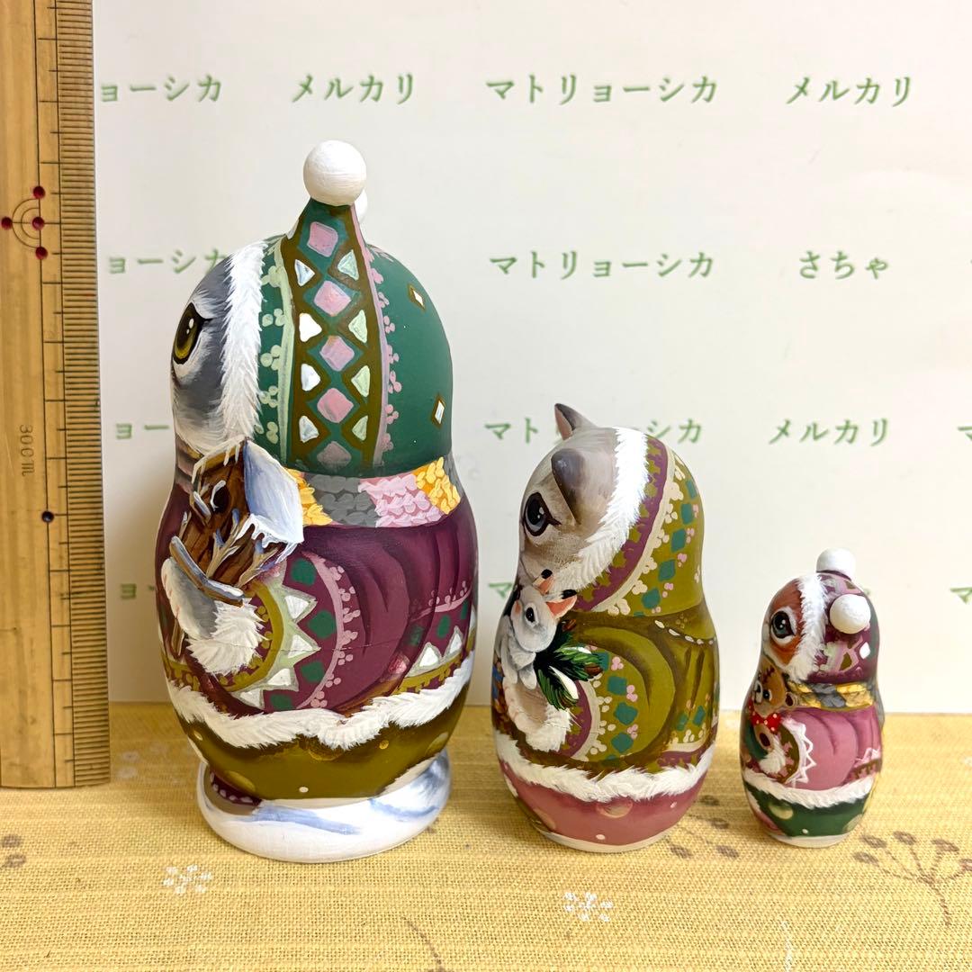 作家もの　マトリョーシカ　猫　スヴェトラーナ・ニコラエヴァ　手描き