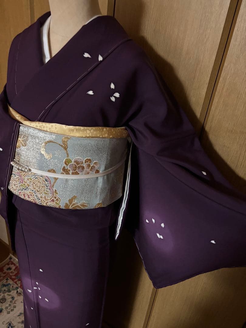 正絹縮緬　小桜、蛍暈し訪問着　 小豆紫【洛楽人工房】トール裄長 未使用　美品