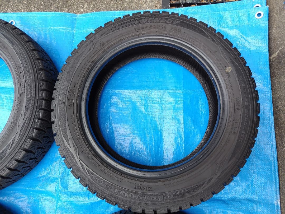 155/65R14【2/2】ダンロップ・スタッドレス、鉄ホイール付、2本分割