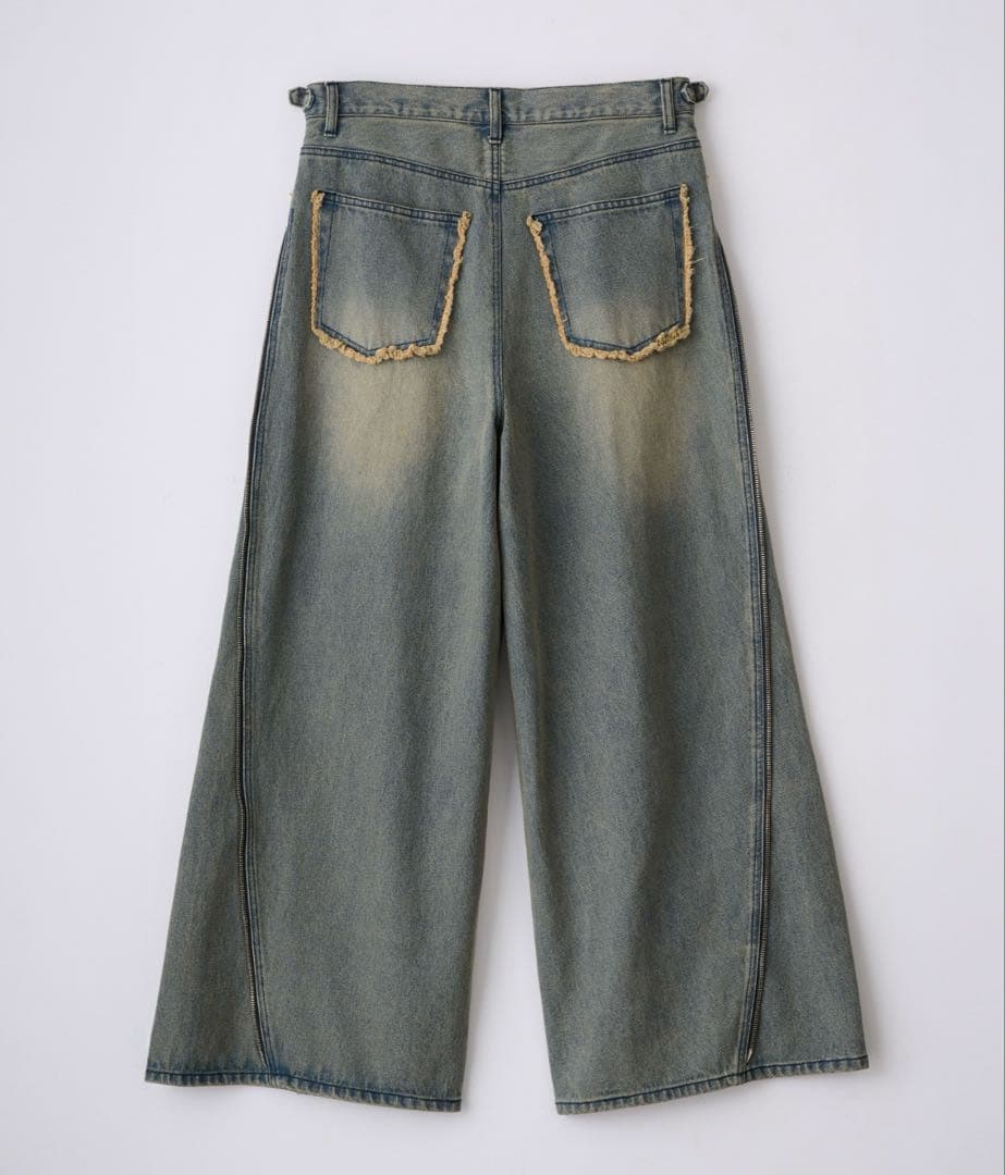 GRANCY ジップ デザイン バギー デニム パンツ ブルー S