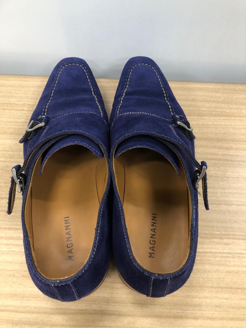 マグナーニ　41　ダブルモンク　スエード　青　美品　MAGNANNI