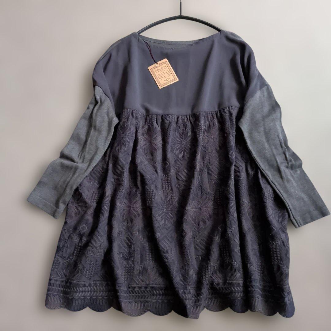 新品・タグ付き ビアズリー 異素材 ドッキング チュニック カットソー