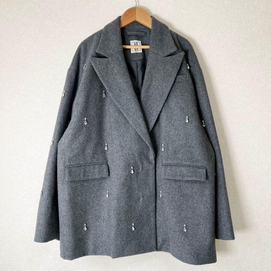 AMERI UND ELSA BIJOU WOOL JACKET グレー S