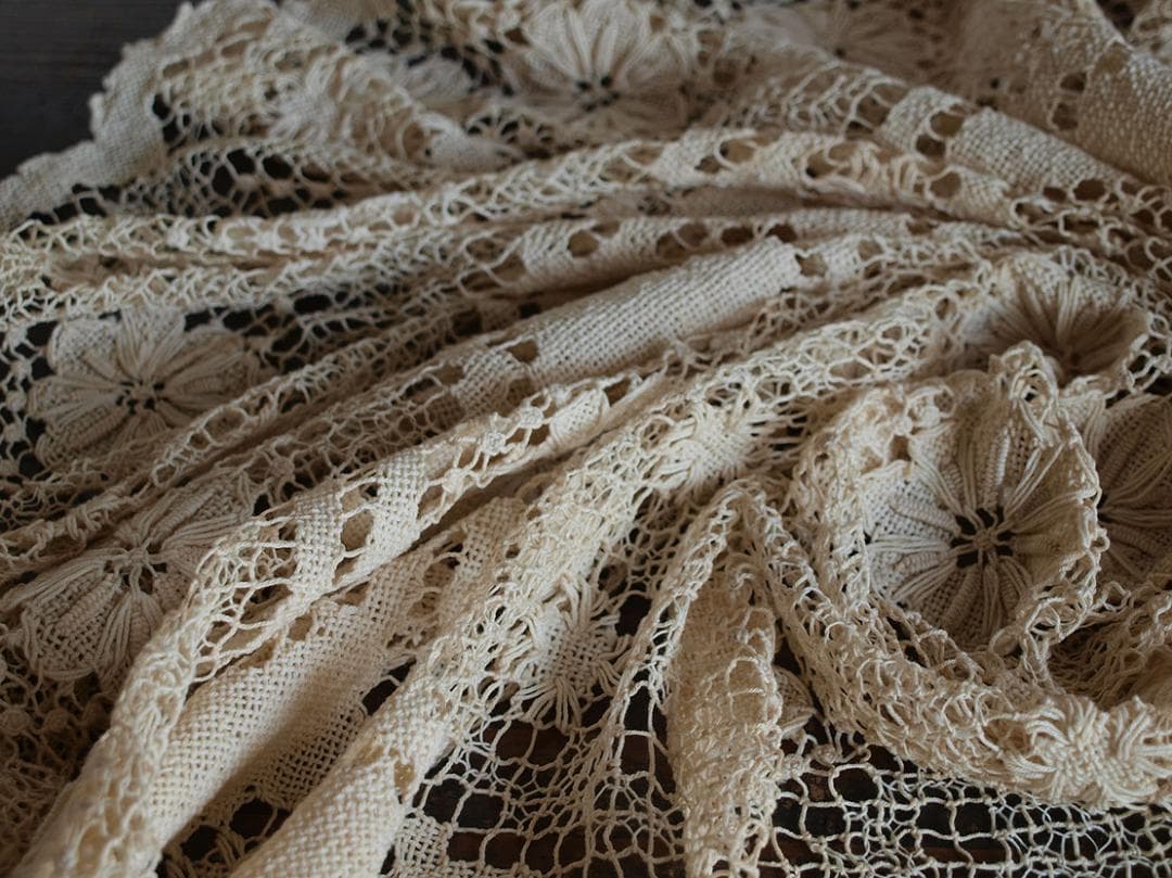 PAUL__ フィレレース丸 テーブルクロス 刺繍レース 花柄 /K032