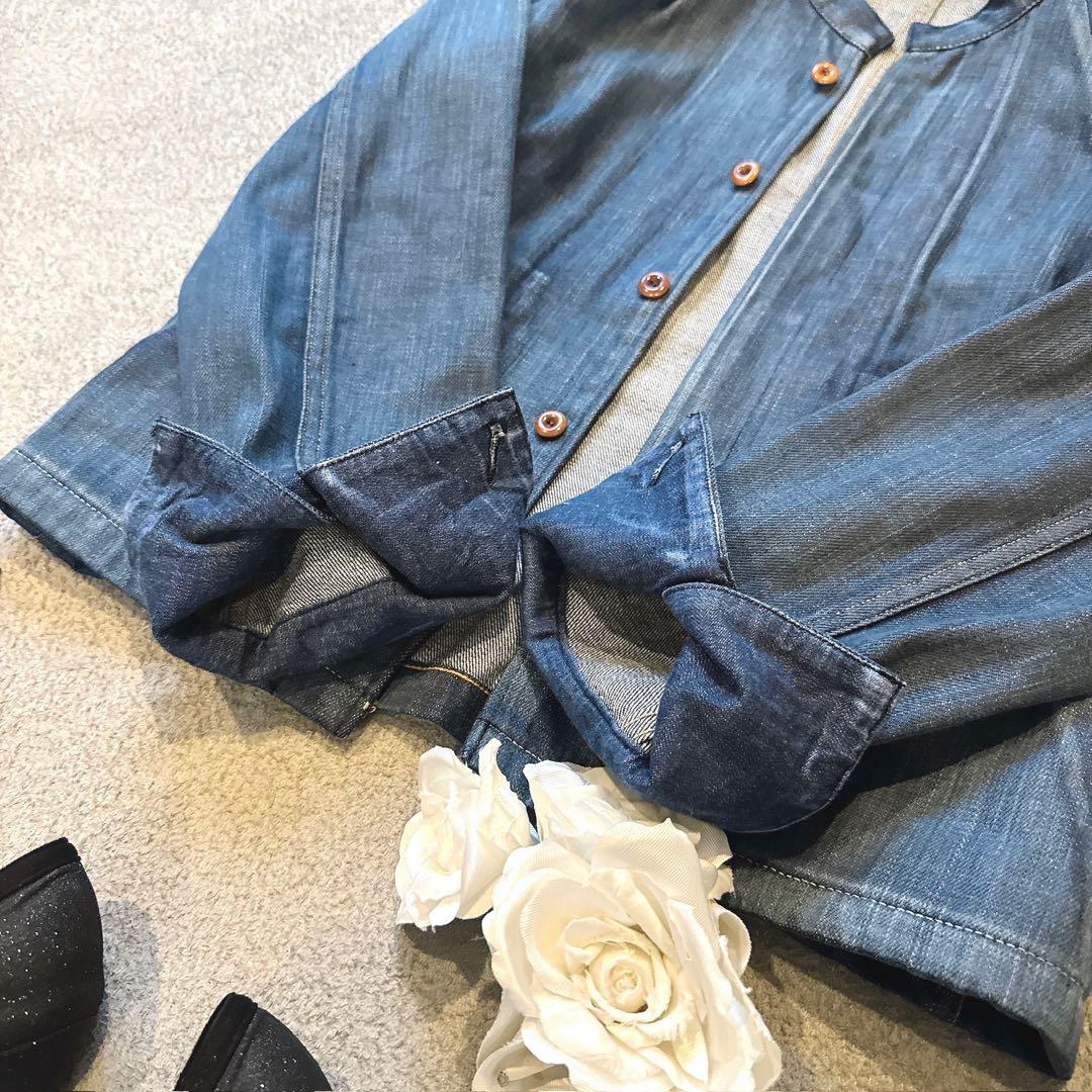45R 美品 おこめデニム　908　スタンドジャケット インディゴ ２　ボタン