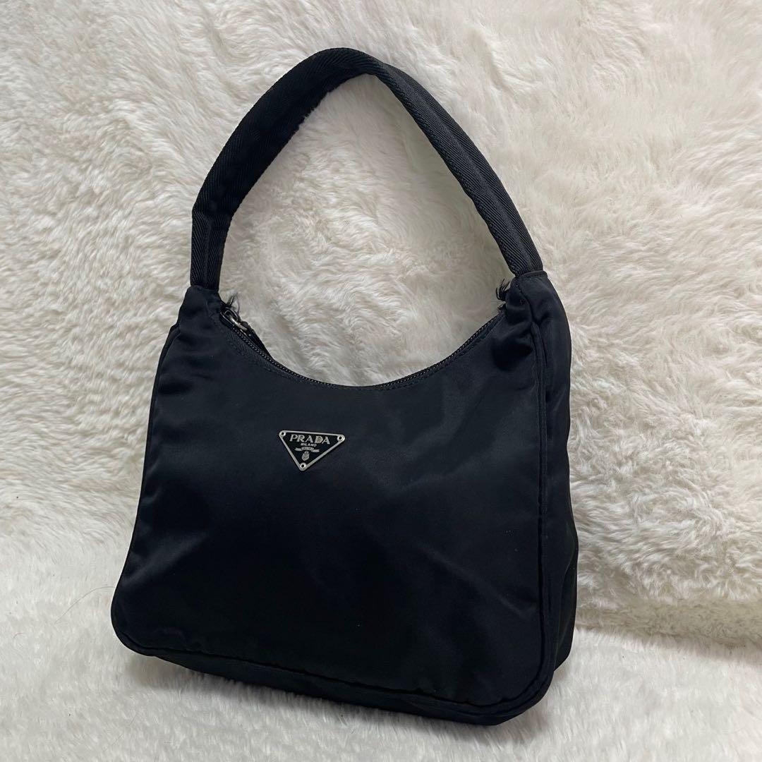 極美品 プラダ アクセサリーポーチ ハンドバッグ 三角ロゴ ナイロン 大容量