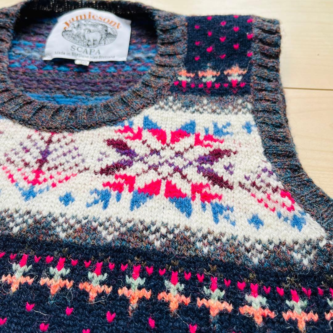 【SCAPA】×【Jamieson's】フェアアイル柄 ニットベスト Lサイズ