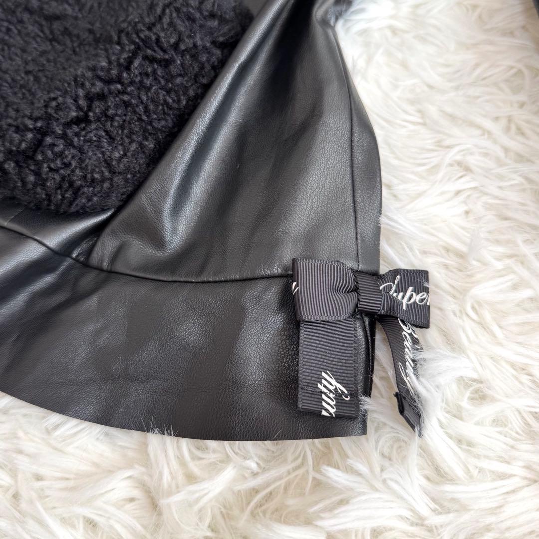 mimi様スーパービューティー ボア×フェイクレザー ビジュー ジャケット 44