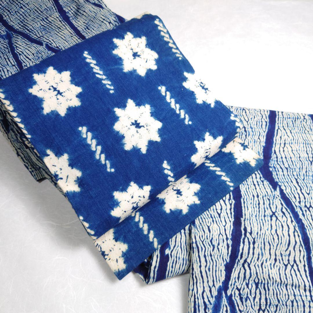 木綿 名古屋帯 藍染 絞り 工芸品 雰囲気あり 極上 逸品 訳あり