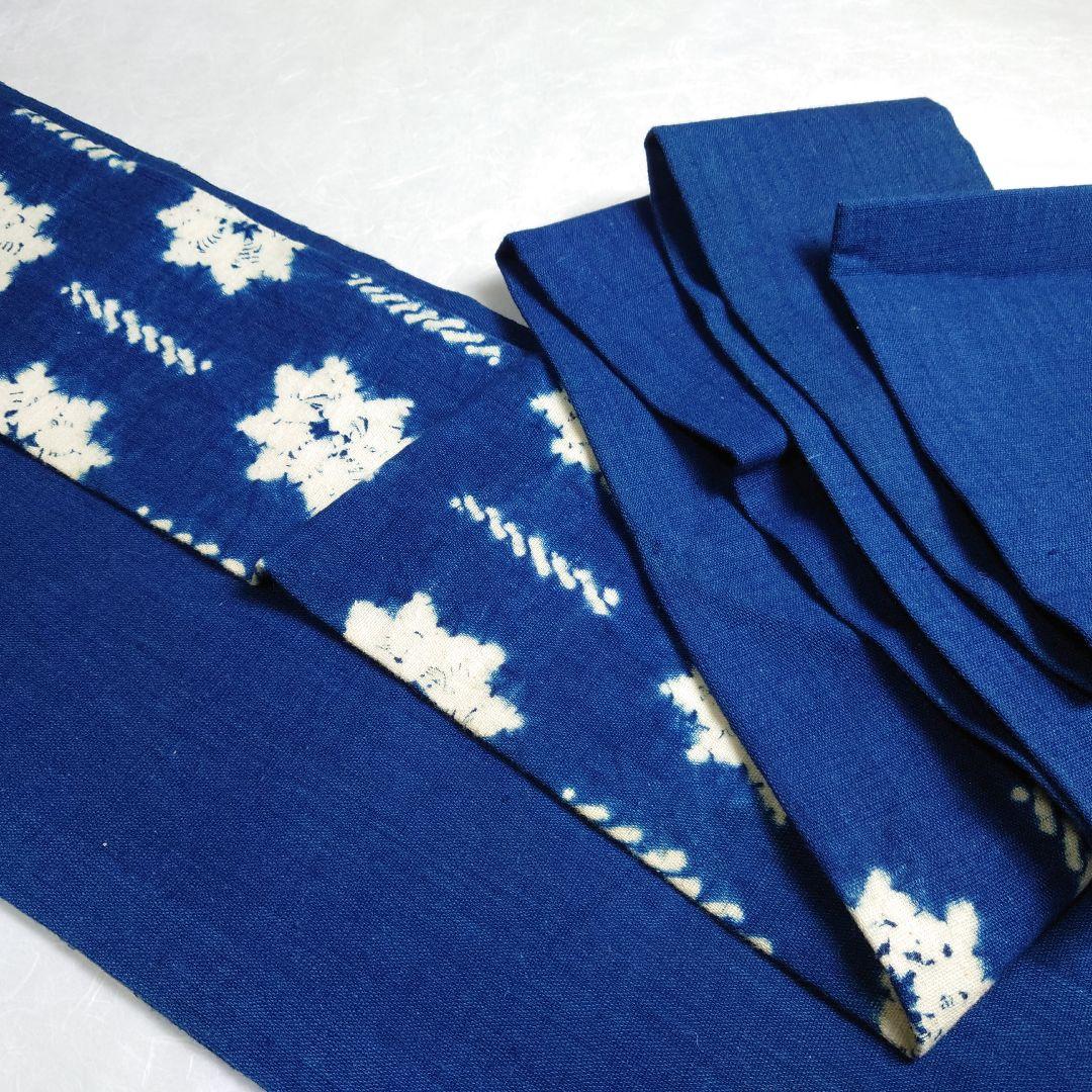 木綿 名古屋帯 藍染 絞り 工芸品 雰囲気あり 極上 逸品 訳あり
