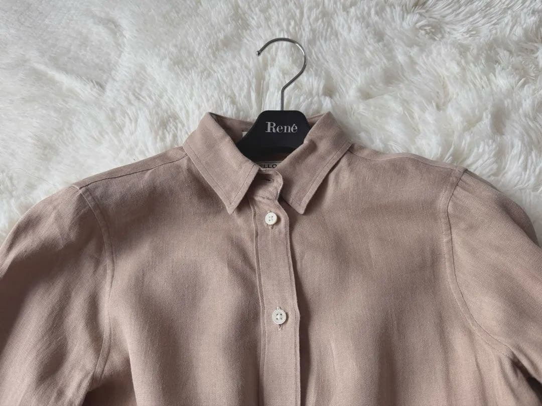 MADISONBLUE サンドベージュ 名品 マダムシャツ リネン100% 刺繍