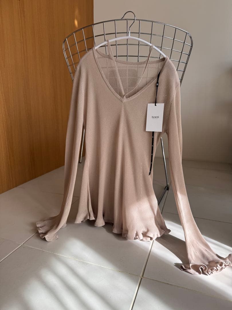 AMERI vintage シアーフリルニットトップス