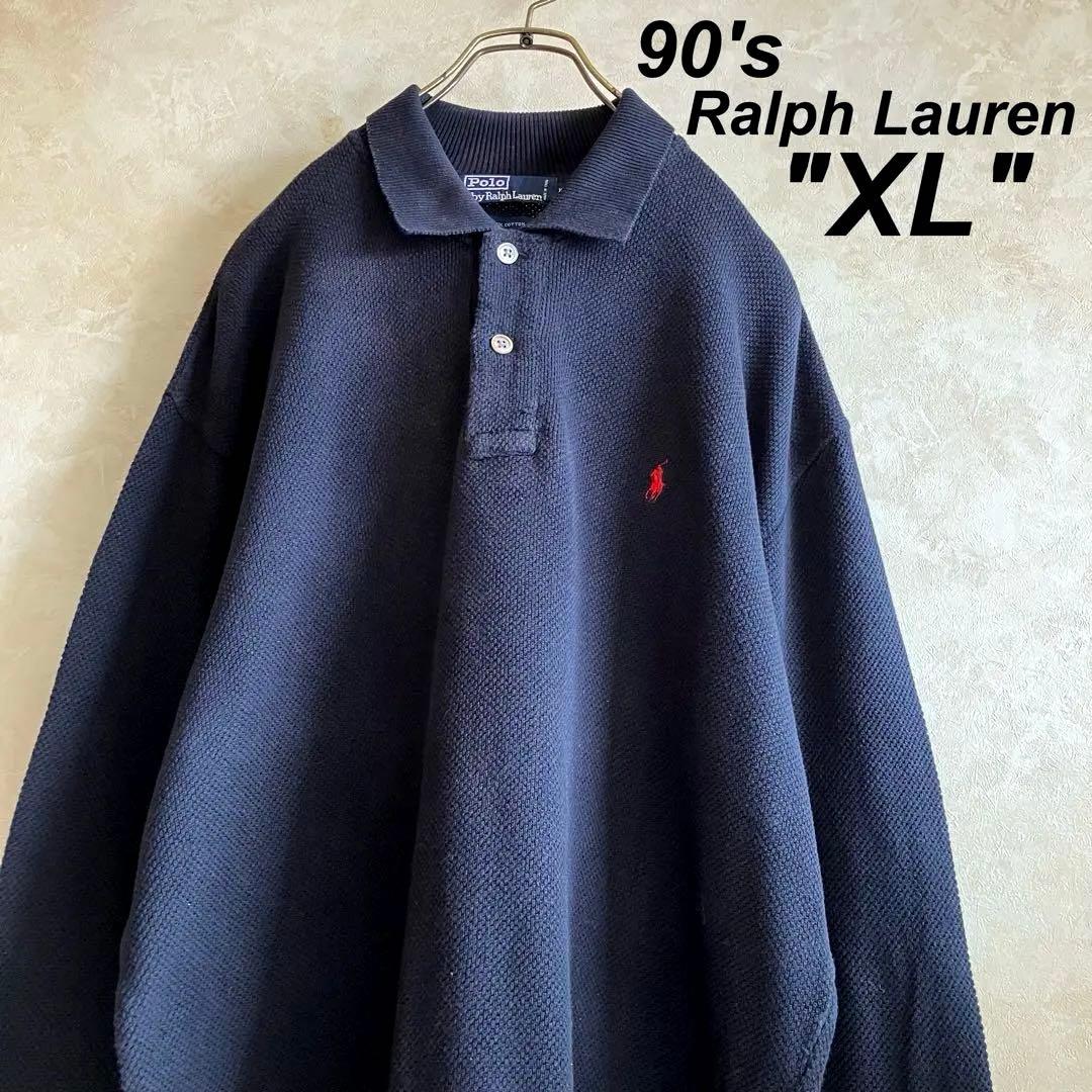 希少 古着 90's ラルフローレン コットンニットポロシャツ シャツ XL