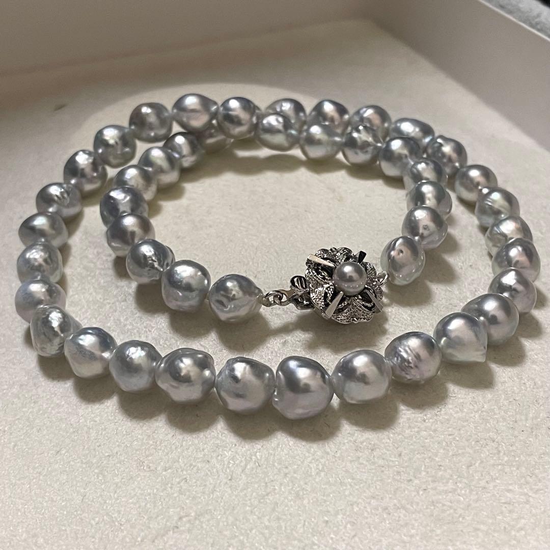 【テリ強✨鑑別所】あこや真珠 ネックレス 7.5-8.0 バロックパール ブルー