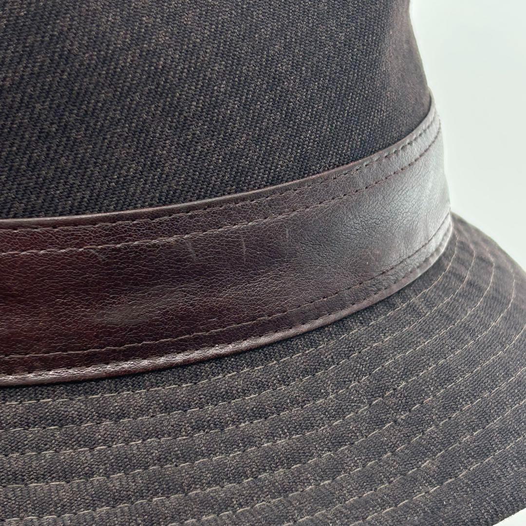 エルメス　HERMES　バケットハット　バケハ　帽子　チェック柄　レザーバンド