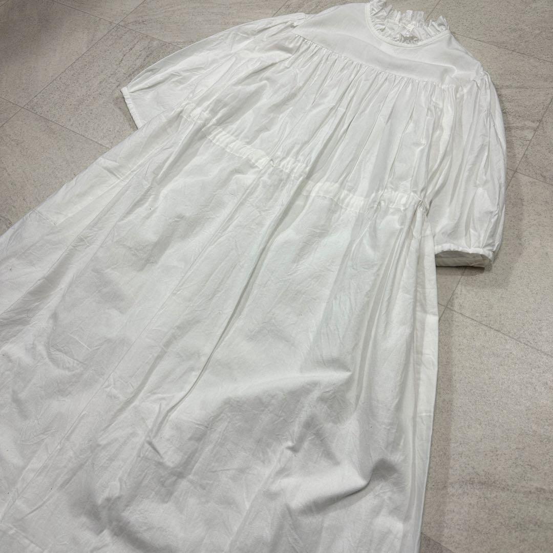 美品【Véritécœur】ロング ワンピース ギャザー 襟 ゆったり F 白