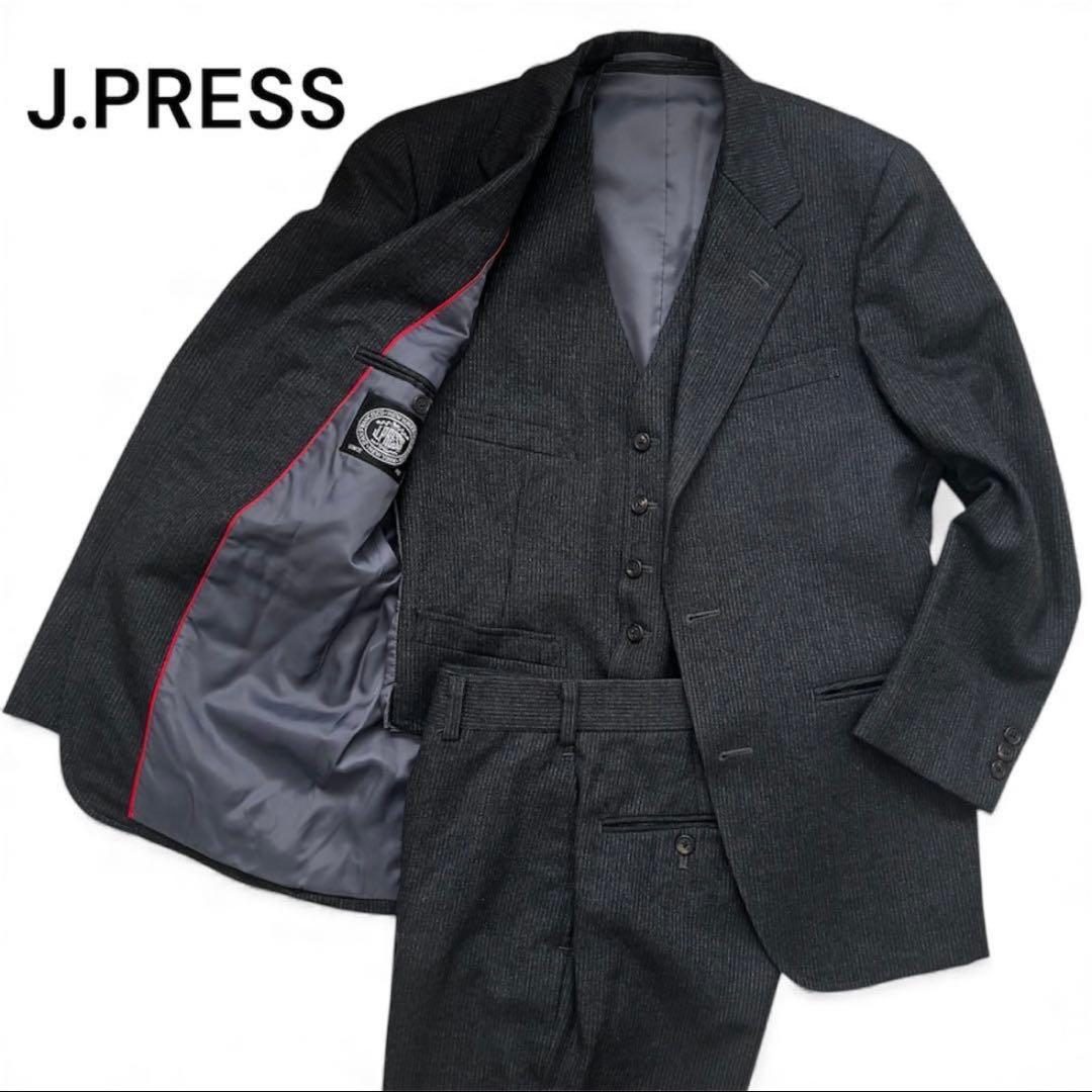 【美品】J. PRESS スリーピース スーツ グレー 毛 100% ストライプ