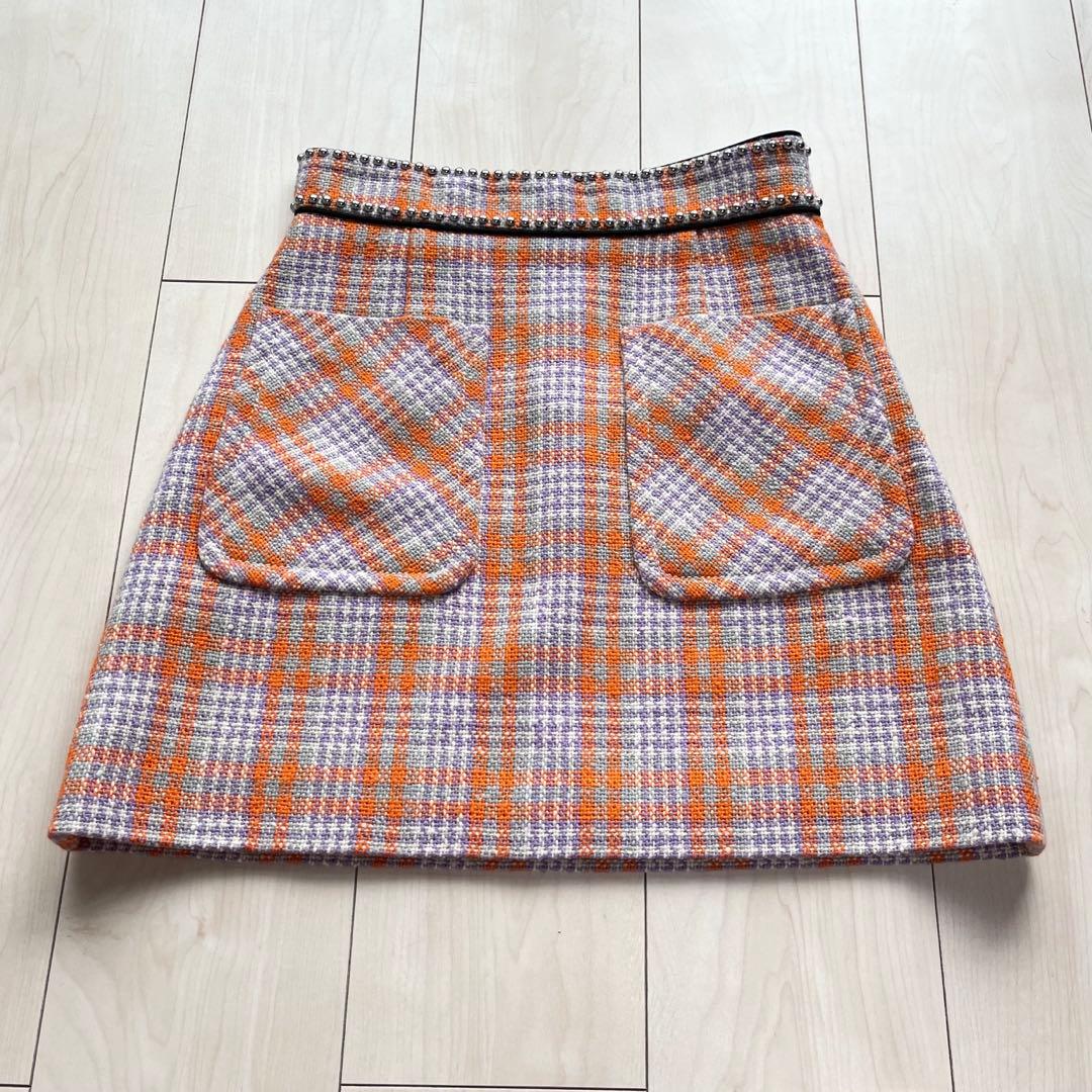 miu miu ミュウミュウ ツイード スタッズ ミニスカート 38
