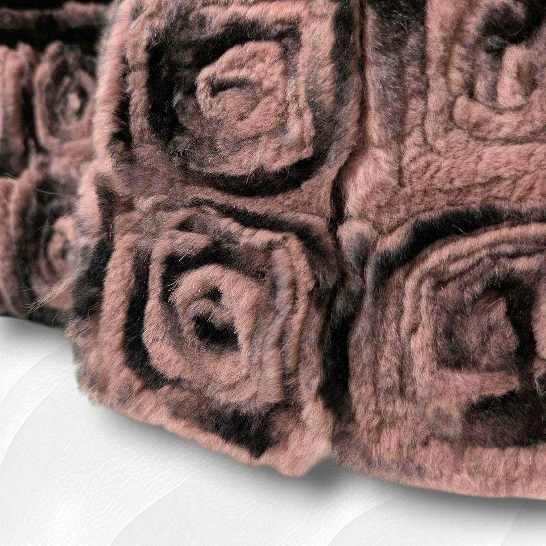 【希少】ミンク襟 × レッキスラビット 薔薇柄 リアルファーコート ピンク