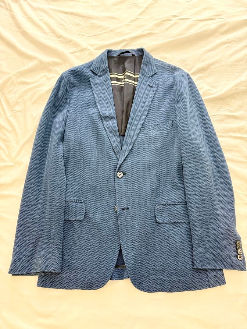 BRIONI ヘリンボーン ニット ジャケット ブルー