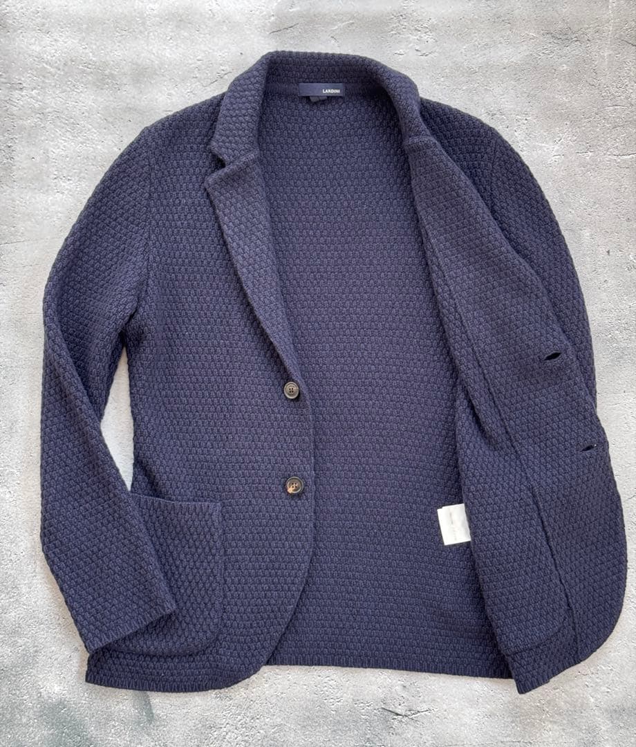 ラルディーニ　カシミヤ100%ニットジャケット2Bネイビー　Sサイズ46相当