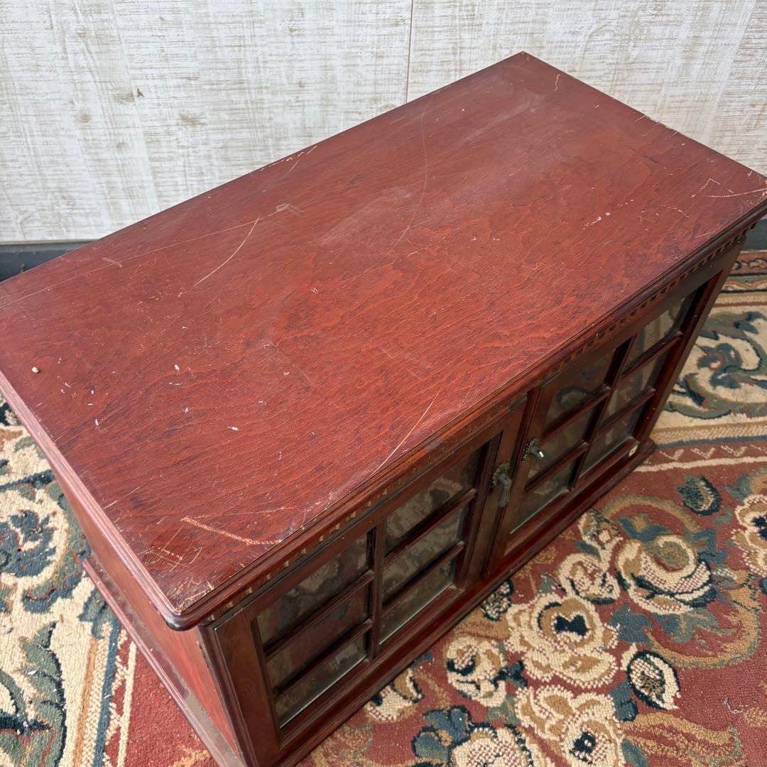 昭和レトロ 四国工芸 窓枠風ガラス扉 木製レコードラック キャビネット ラック